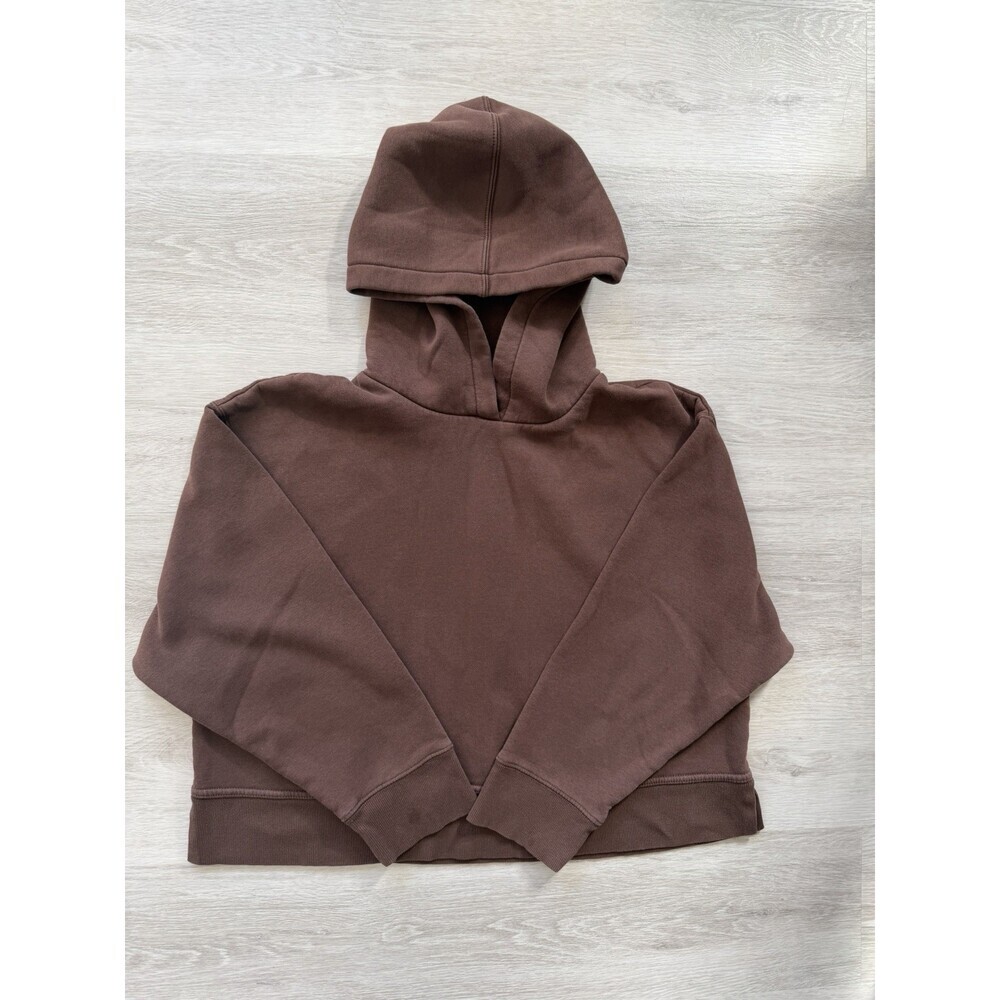 ZARA Cropped Hoodie Sweatshirt Women's Size XL OS Brown Boxy Fleece Lined EUC